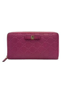 Gucci Wallet Guccissima Pink Signature Leather Ribbon Zip Around Gold